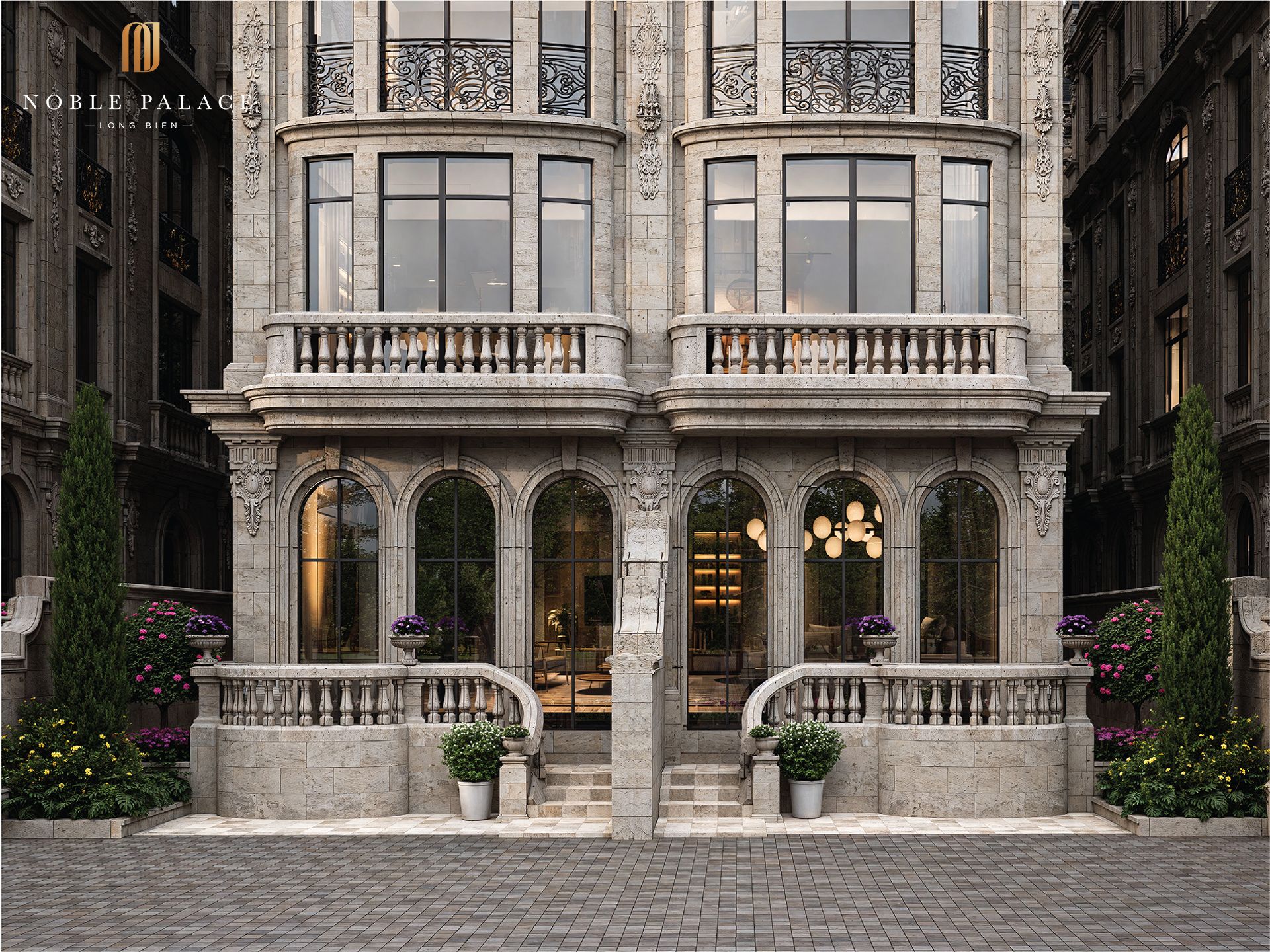Bán song lập Tây Tứ Trạch VENUS 150m2 hồ bơi riêng Noble Palace Long Biên bàn giao mặt ngoài