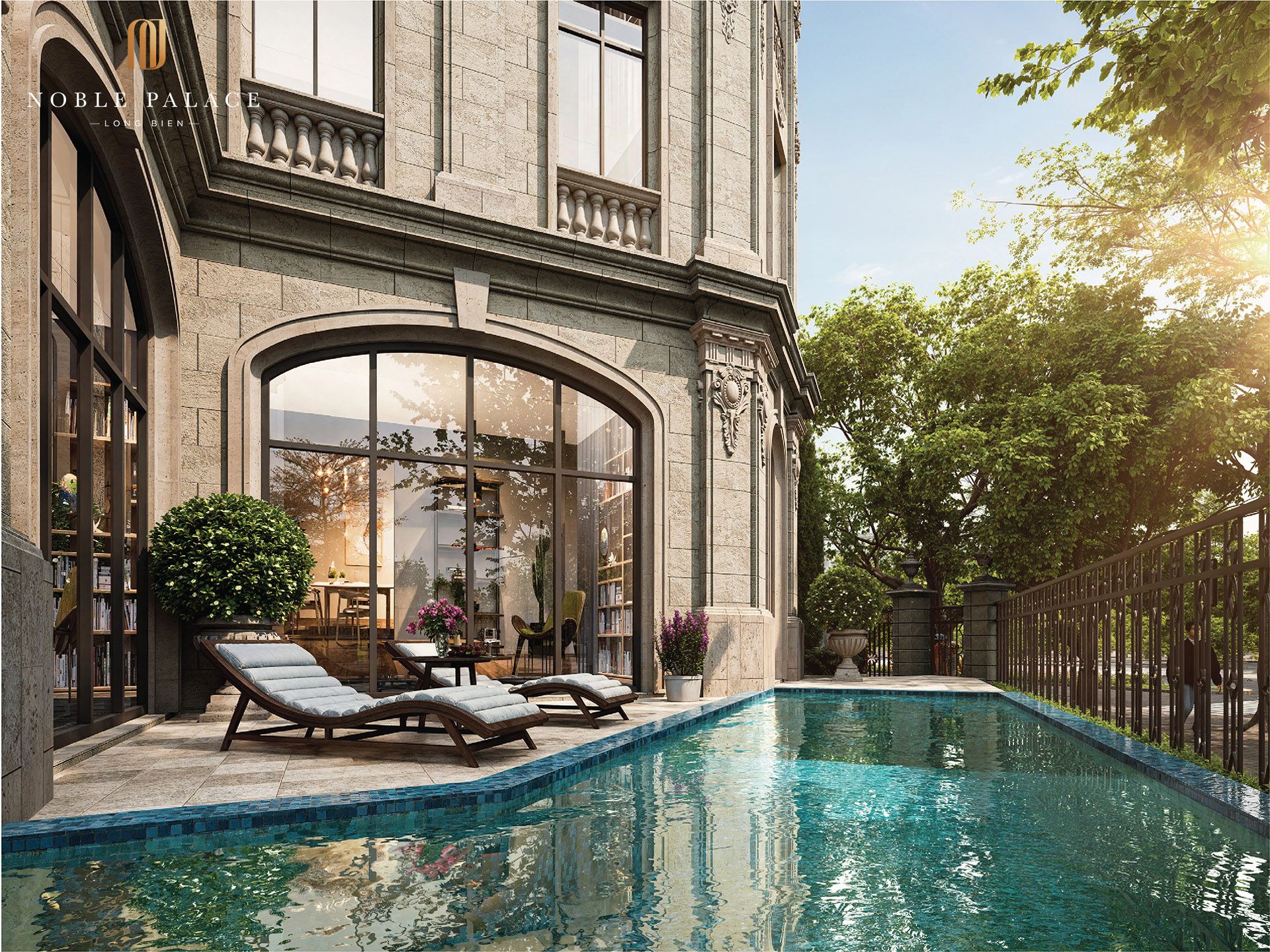 Mua biệt thự Đông Nam hồ bơi riêng kiến trúc Âu bàn giao bên ngoài ARTEMIS Noble Palace Long Biên