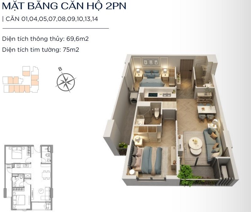 Cho thuê căn hộ 2 Phòng Ngủ Heritage Collection hướng Đông – đón nắng sớm, tầng trung, nội thất đẹp