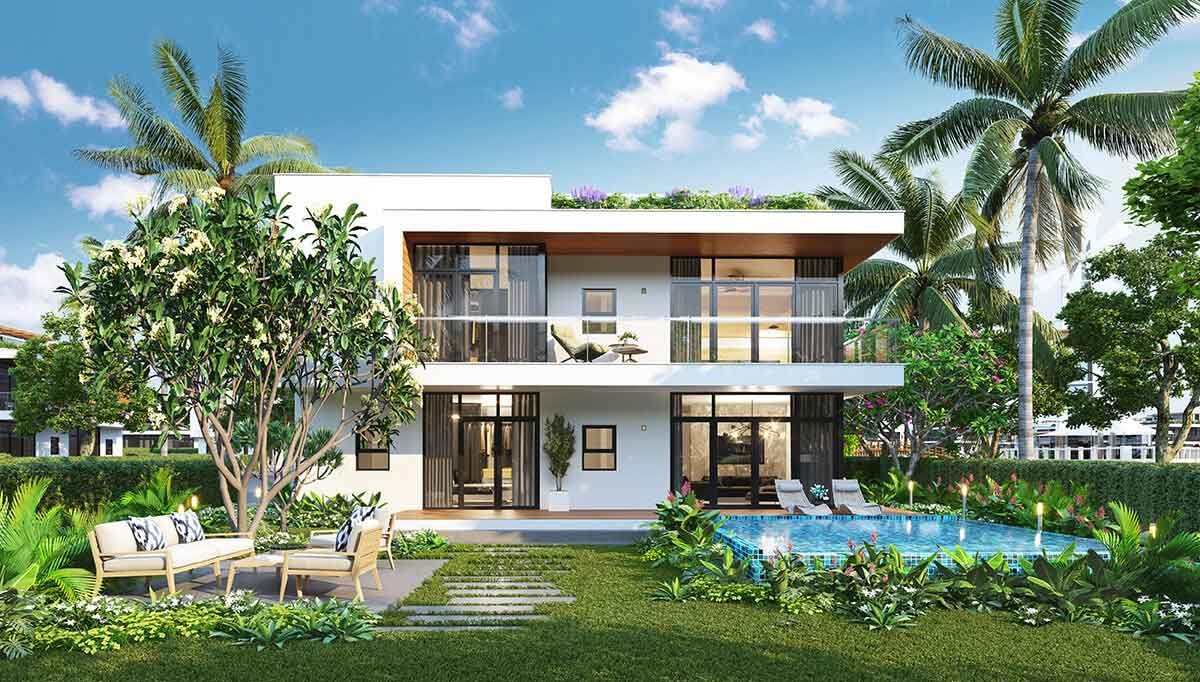 Bán biệt thự đơn lập view biển Đông Nam bể bơi trước nhà 3 tầng 1 tum MIK Green Paradise Cần Giờ