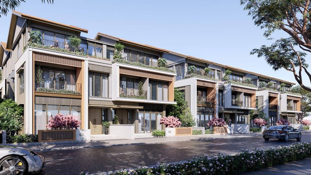 Bán nhà liền kề 2 mặt thoáng hướng Tây Nam khu Lam Ngọc xây 4 tầng thô bên trong Vin Pearl Bay