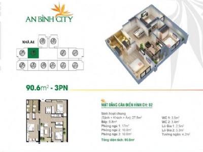 Bán căn hộ 3 ngủ 90m2 chung cư An Bình, Bắc Từ Liêm, giá bán 3.2 tỷ