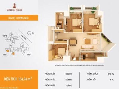 Căn hộ Golden Palace quận Nam Từ Liêm 3 phòng ngủ với nhiều loại diện tích khác nhau