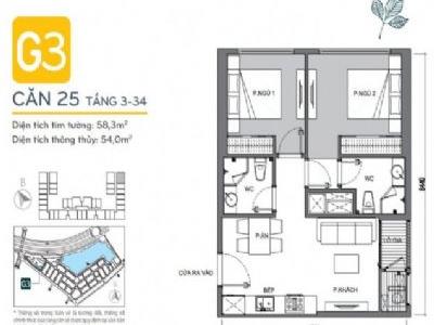 Cho thuê căn hộ 02 phòng ngủ tòa G3 Vinhomes Green Bay