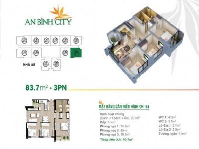 Cho thuê căn hộ 03PN, 83m2, An Bình City