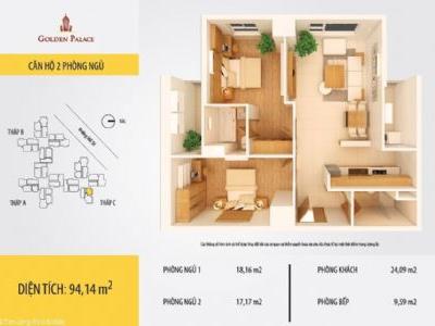 Cho thuê căn hộ 2 phòng ngủ tại Golden Palace, xã Mễ Trì, quận Nam Từ Liêm