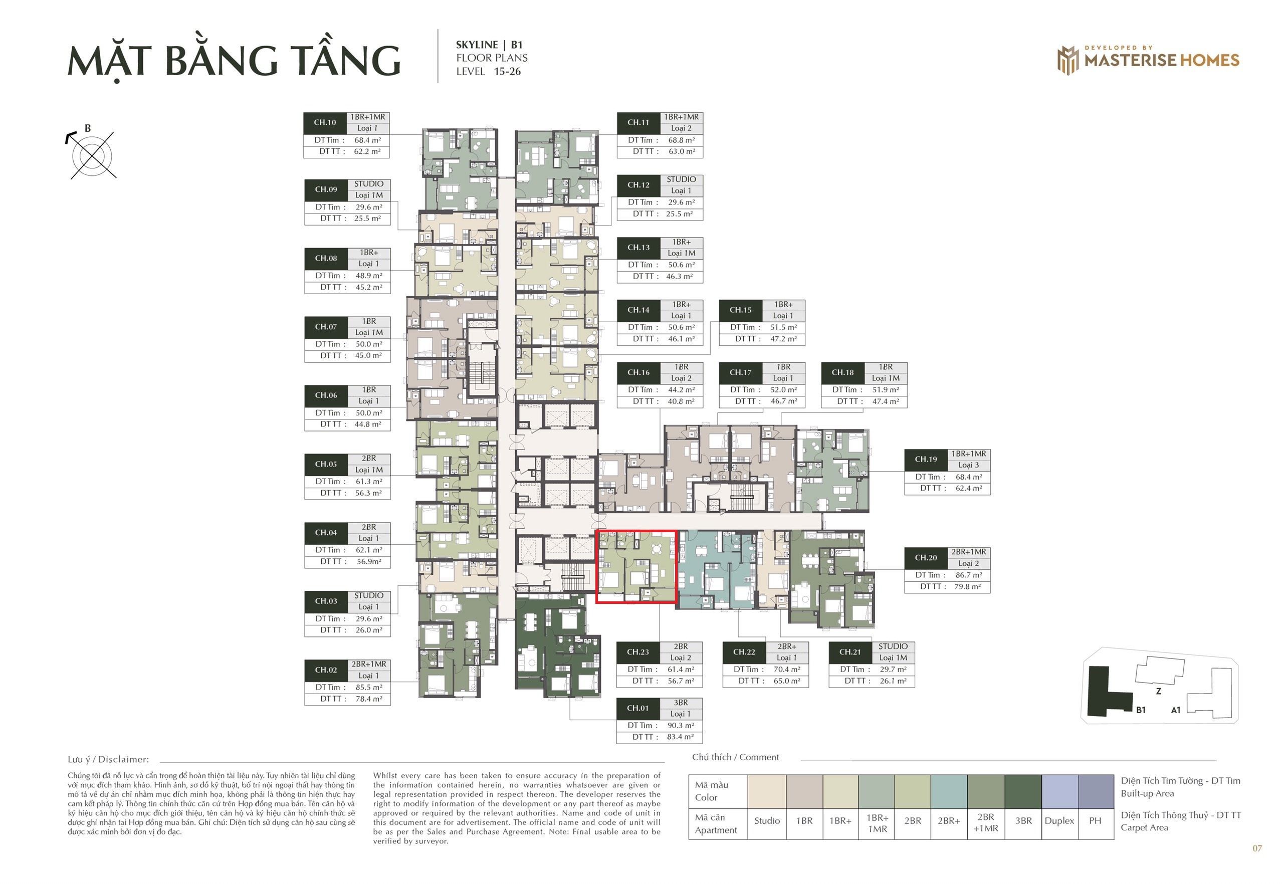 Bán căn hộ 2 ngủ tầng 20 tòa B1 Skyline chung cư LUMIÈRE PRIME HILLS hướng Đông Nam