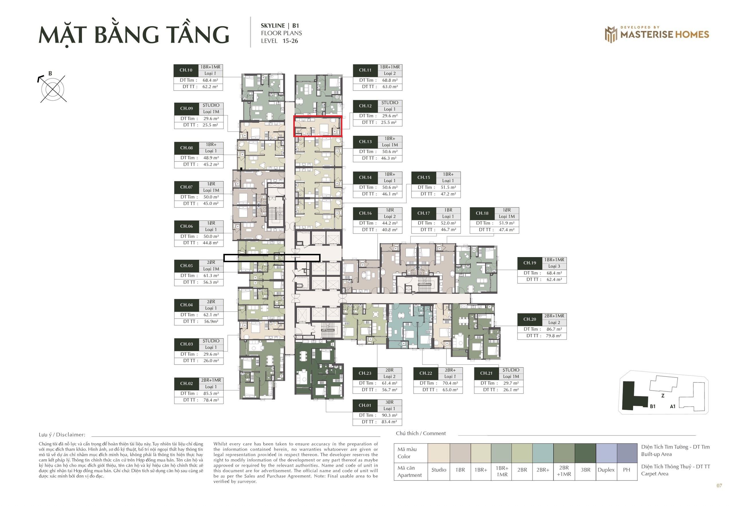 CHO THUÊ CĂN STUDIO TÒA B1 SKYLINE – LUMIÈRE PRIME HILLS | 25.5M², TẦNG 24, HƯỚNG ĐÔNG NAM