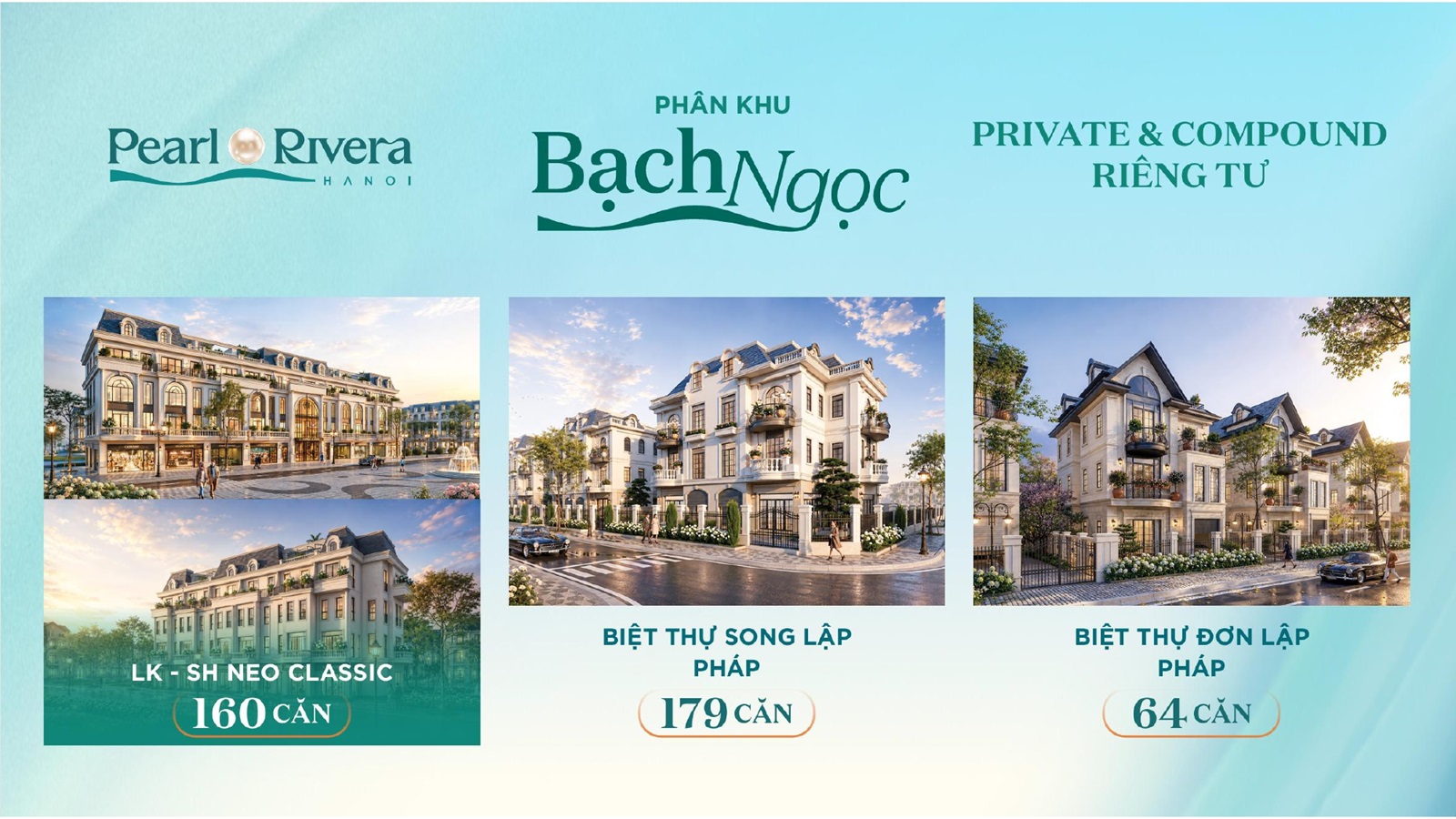 Phân khu Bạch Ngọc Pearl Rivera Hà Nội và biểu tượng compound riêng tư
