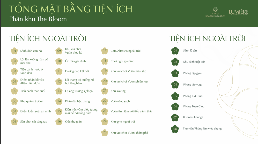 Nét đặc biệt Lumiere Hanoi Seasons Garden Nguyễn Trãi