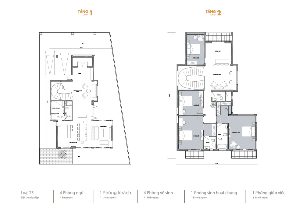 Mặt bằng thiết kế biệt thự đơn lập Vinhomes Thăng Long