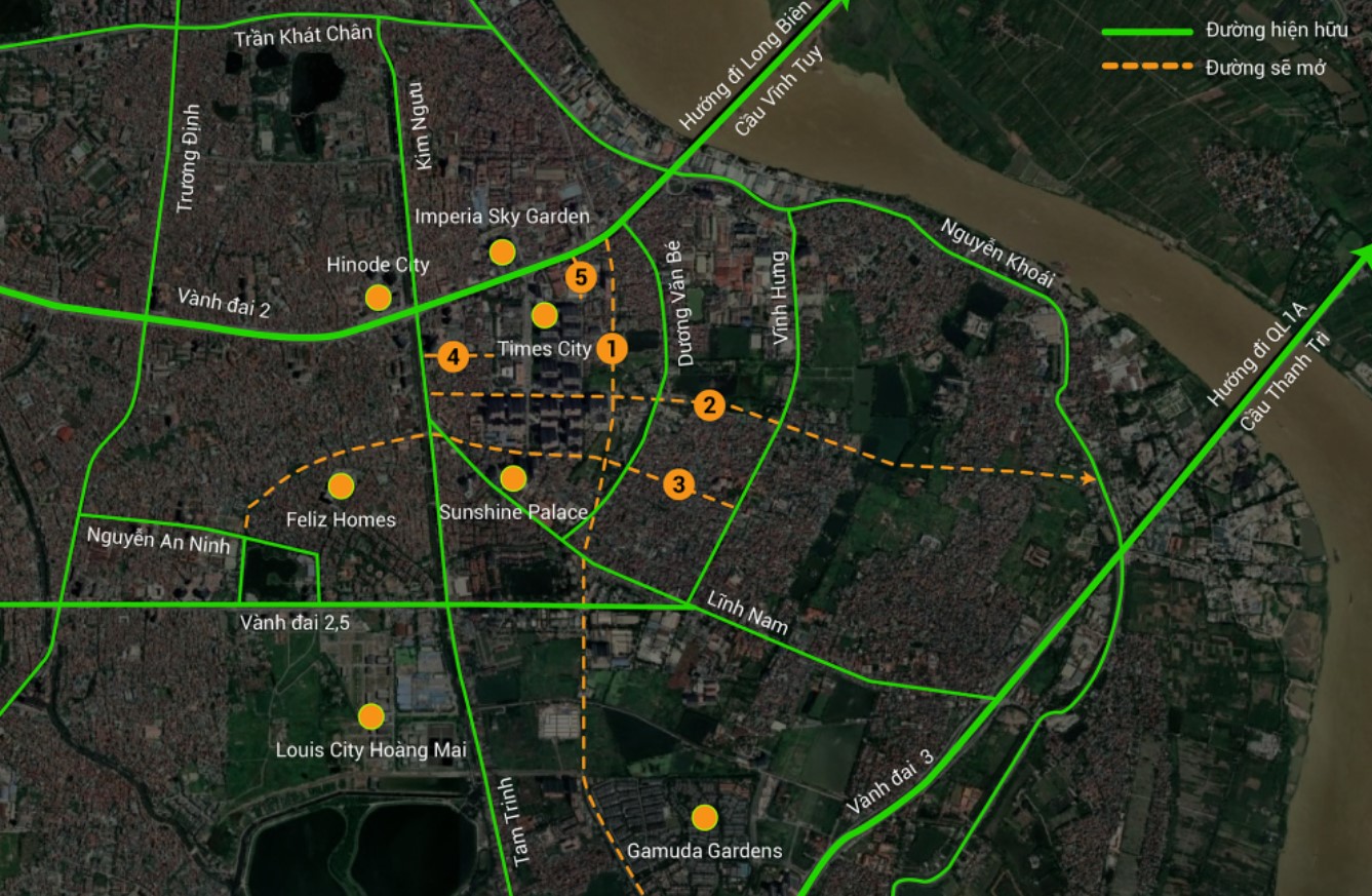 Đường đi đến dự án Vinhomes Times City