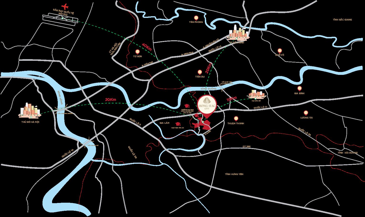 Đường đi đến dự án Hồng Hạc City Bắc Ninh