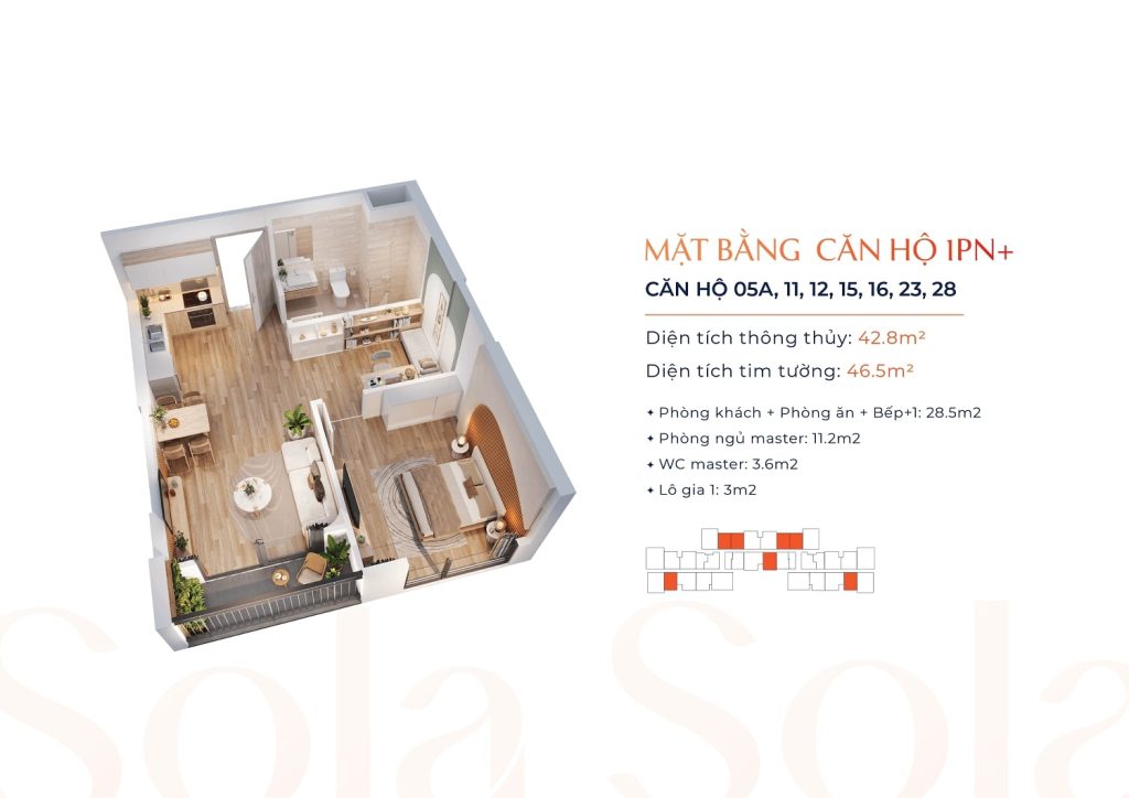 Cho thuê căn hộ 1 phòng ngủ Meyhomes Hoàng Mai