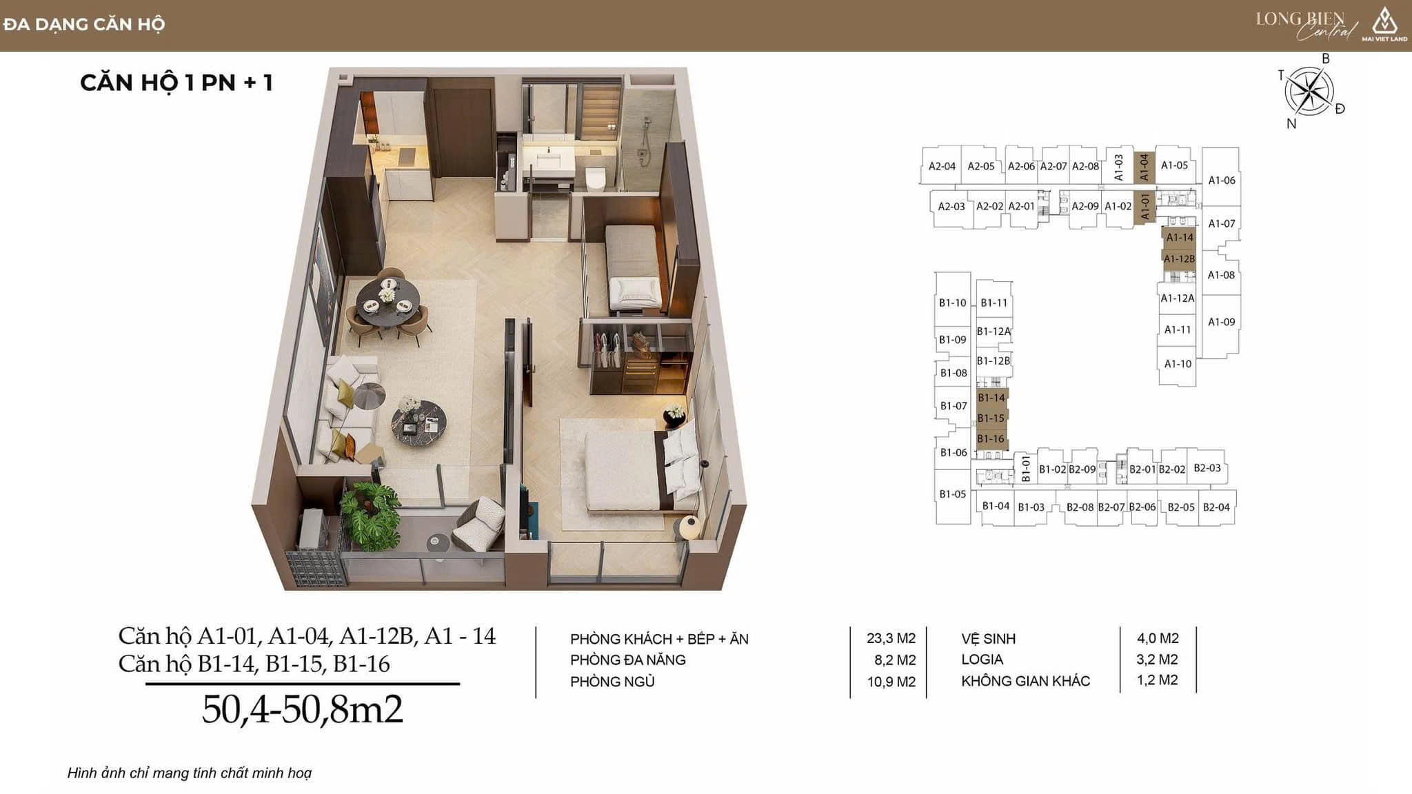 Cho thuê căn hộ 1 Phòng ngủ + 1 Chung cư Long Biên Central