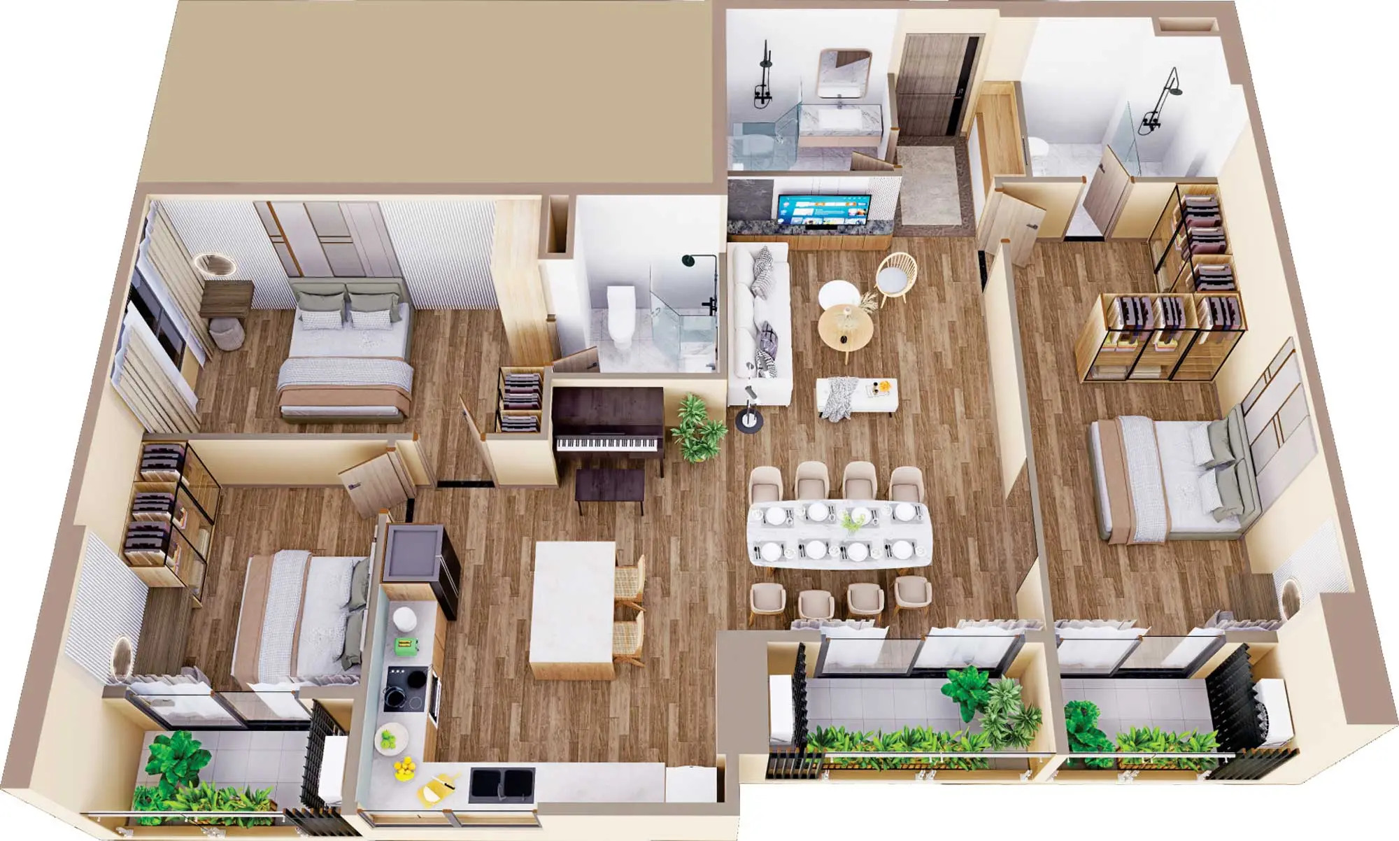 Cho thuê căn hộ 3 phòng ngủ TMC Smart Home