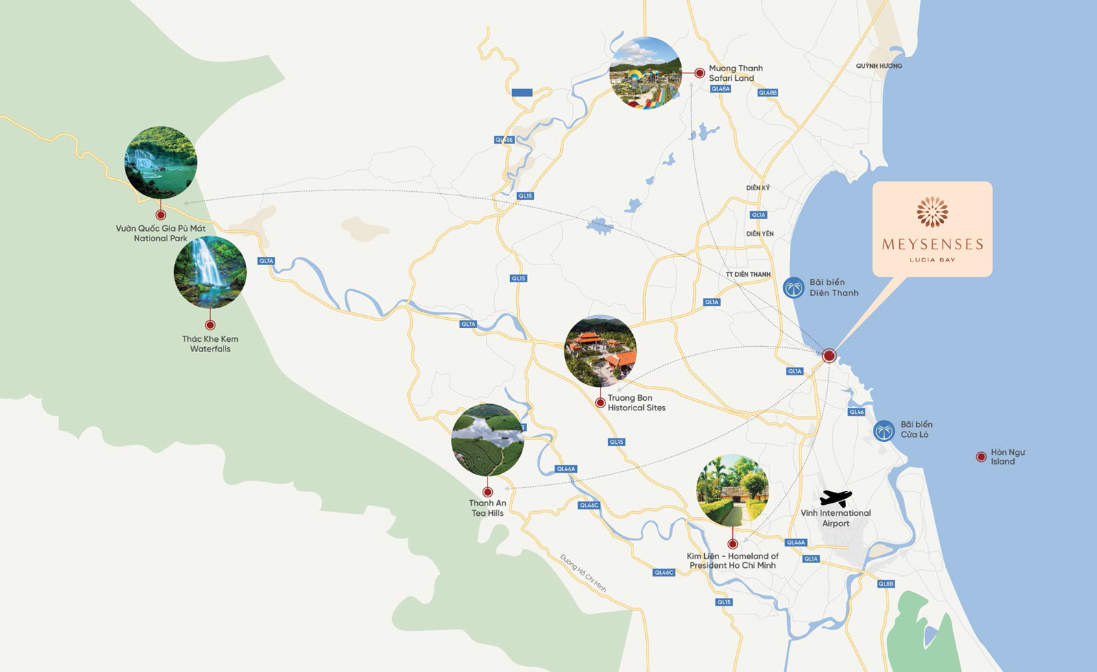 Vị trí Mey Retreat Bãi Lữ tọa độ "tựa sơn hướng hải" độc bản giữa lòng biển vịnh Xứ Nghệ