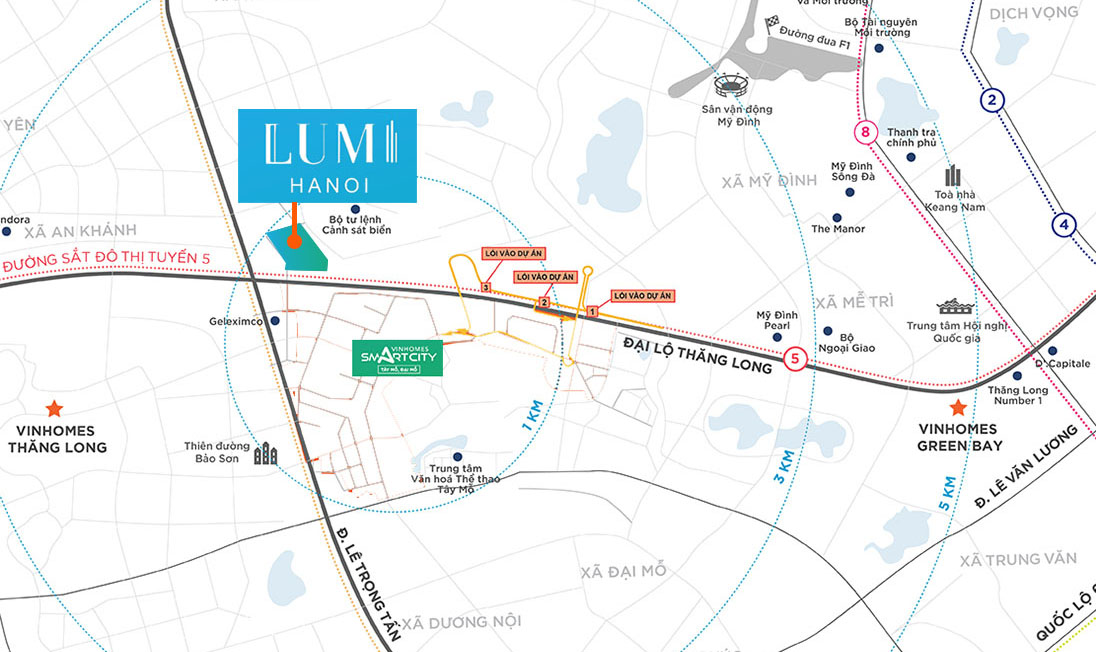 Đường đi tới dự án Lumi Hà Nội