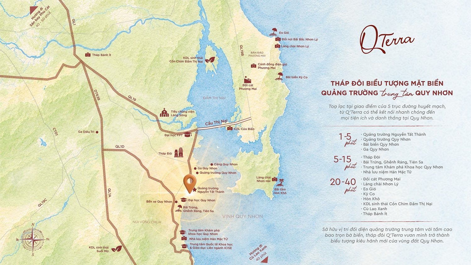 Vị trí Q'Terra Quy Nhơn: Tọa độ kim cương số 1 Ngô Mây ôm trọn vịnh biển